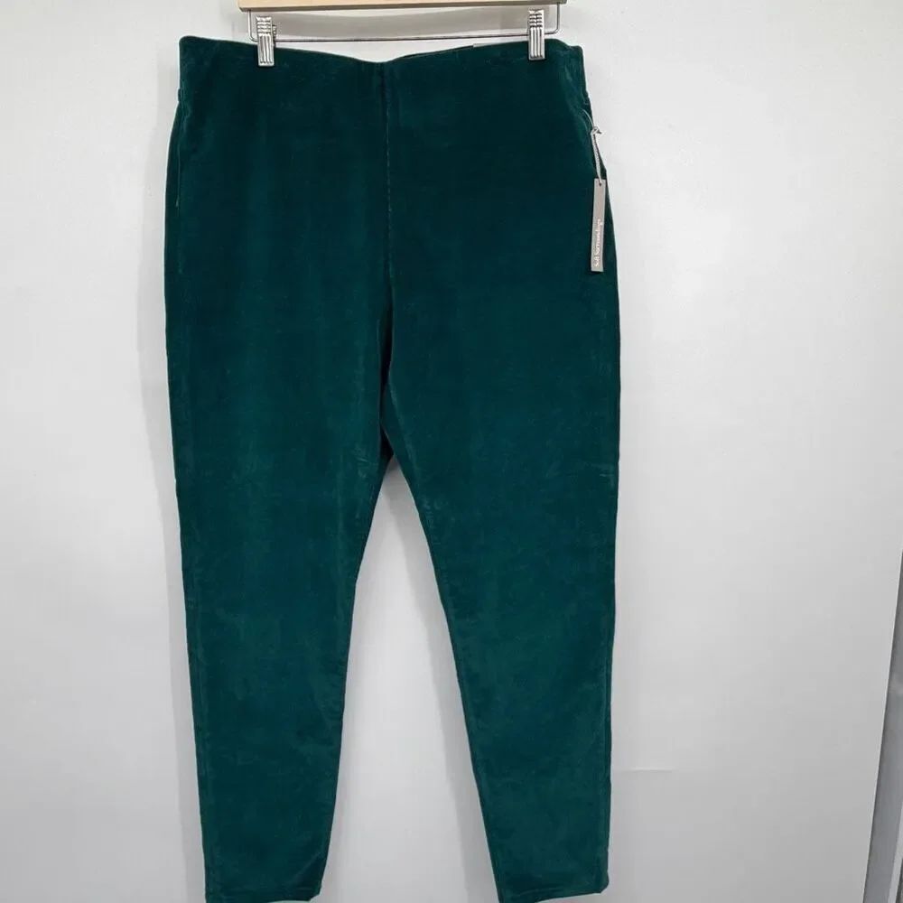 Soft Surroundings Teal Green Pull-On Corduroy Skinny Ankle Pants Size Large NWT